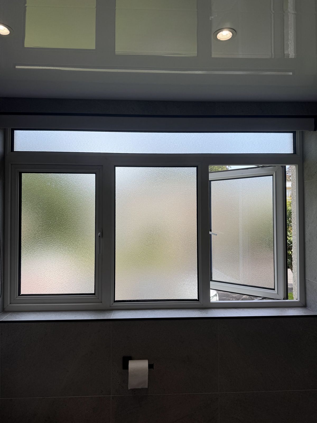 New frosted double glazed units in a bathroom window